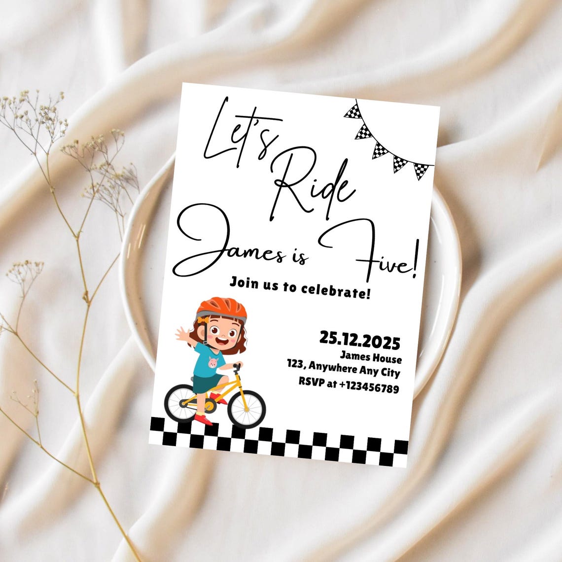 Editable Bicycle Birthday Invitation Template | Editable Bike Let's ...