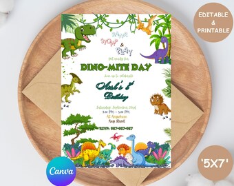 Dinosaurier-Geburtstagseinladung, zwei Rex Dinosaurier-Geburtstagseinladungsvorlage, EDITIERBARE Dinosaurier 5. Geburtstag einladen, Jungen-Dinosaurier, printable
