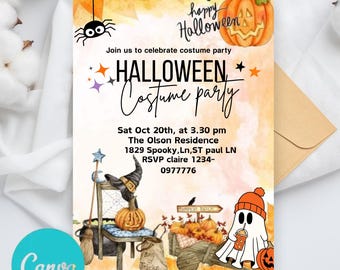 Editable Halloween Invitation, Halloween Party Invitation Template, Halloween Kids Costume Birthday Invitation, Digital Halloween Invitation