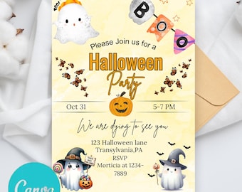 Bewerkbare sjabloon Halloween-spookverjaardagsuitnodiging, Hey Boo Girl-feestje, afdrukbare Spooktacular Halloween-feest, Kids Boo Party-uitnodigingen