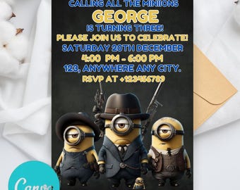 Editable Minon's Birthday Invitation , Printable Minions Invitation , Birthday Invitation , Digital Invitation Template, Instant Download
