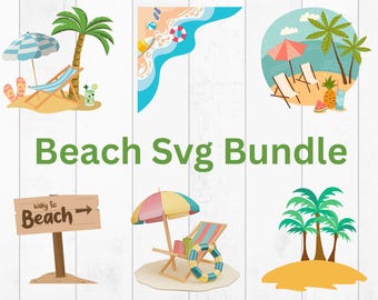 Beach Svg Bundle, Beach Clipart Svg Bundle, Summer Svg, Palm Tree Svg, Beach Life Svg, Tropical Svg, Cut File For Cricut, Silhouette, Png