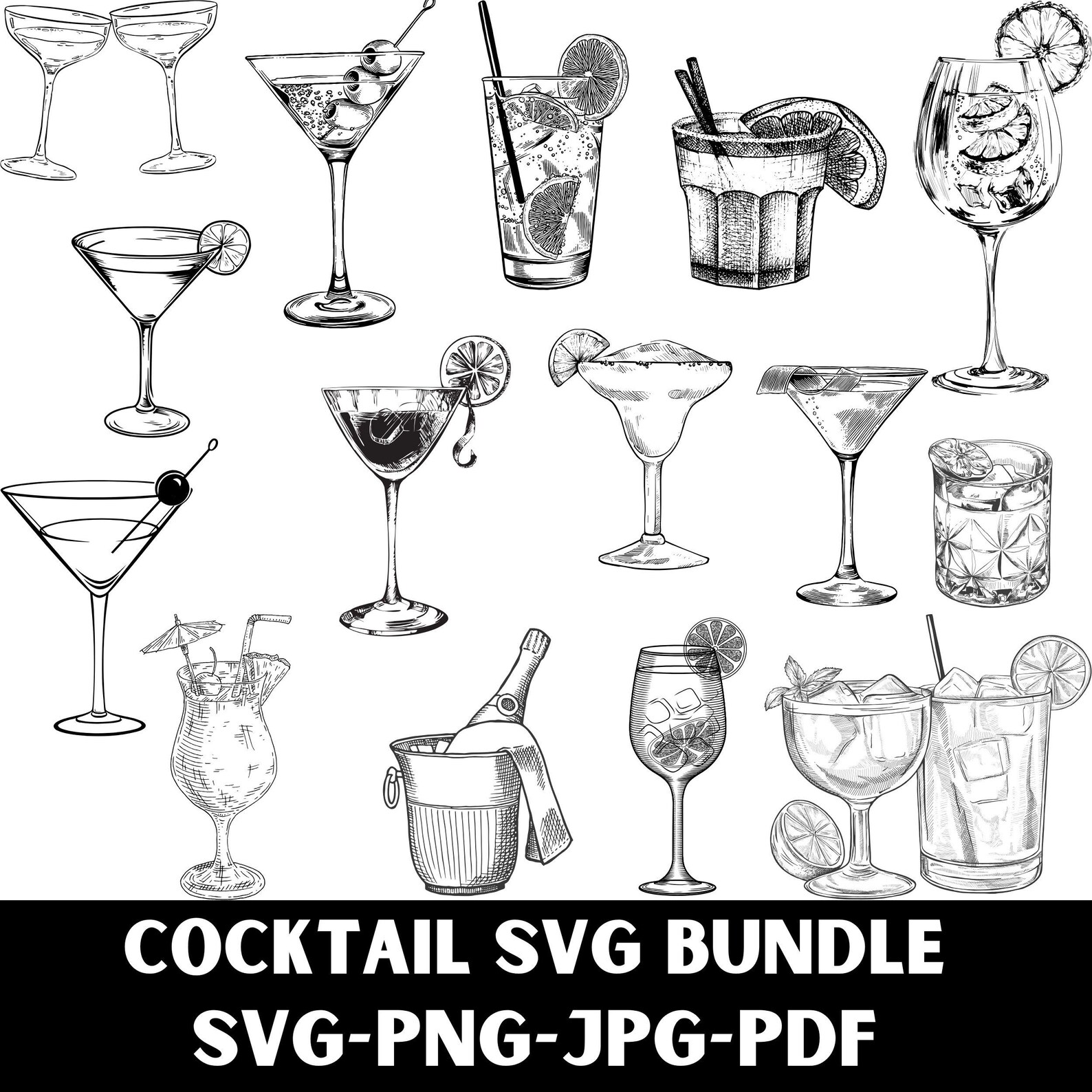 Cocktail SVG Bundle, Cocktail PNG Bundle, Cocktail Clipart, Cocktail ...