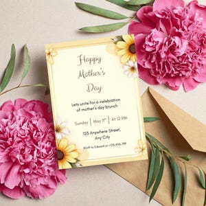 Tarjeta de invitación editable para brunch del Día de la Madre / Plantilla digital personalizable / Diseño floral / Descarga instantánea