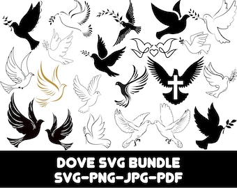 Paquete SVG de paloma, paquete PNG de paloma, clipart de paloma, archivos de corte SVG de paloma para Cricut, palomas de boda Svg, paloma del amor Svg, silueta de paloma