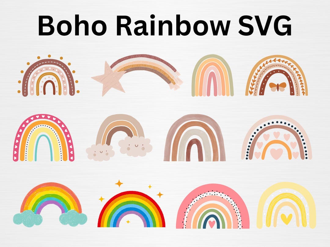 Boho Rainbow SVG & Clipart Bundle | Pastel Rainbow Decorations for ...