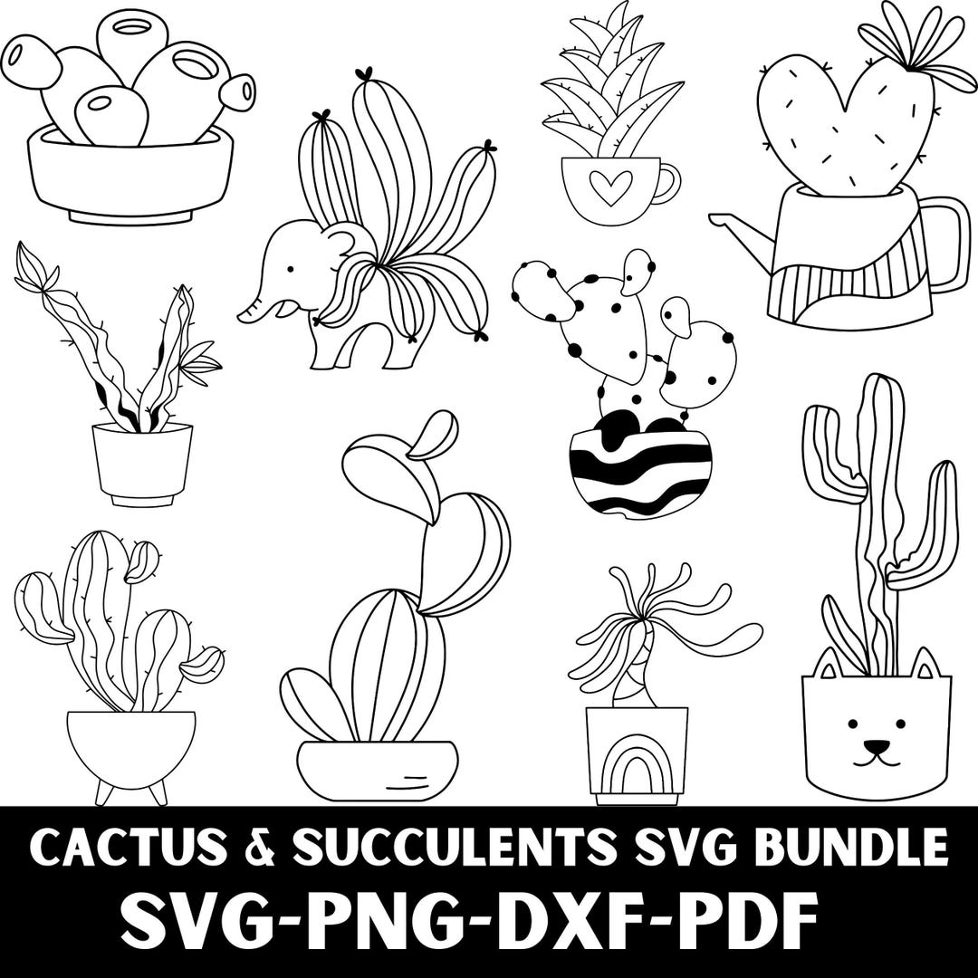 Cactus and Succulent SVG Bundle | Succulent Clipart for Cricut | Potted ...