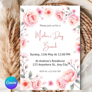 Mother&#39;s Day Invitation Template, Instant Download, Editable Mother&#39;s Day Invite, Mother&#39;s day brunch invitation