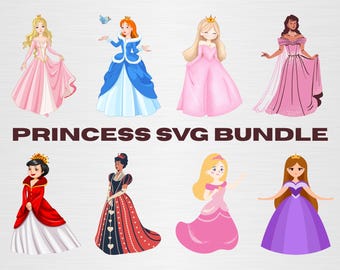 Paquete SVG de princesa, silueta de princesa, linda princesa SVG PNG EPS, archivos de corte de princesa para Cricut, arte de princesa de cuento de hadas