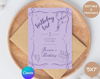 Editable Purple Invitation, Let's Party Purple Balloons Invite, Purple Birthday Invitation 30Th, Purple Birthday Invitation