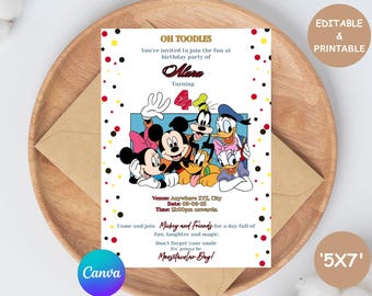 Disney Friends Birthday, Watercolor Mickey Mouse,Mickey and friends Birthday Invite, Disneyland birthday invite,Minnie Mouse Bday invitation