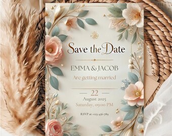 Custom Digital Wedding Invitation | Elegant Save the Date Template | Minimalist Wedding Invitation | Digital Invitation Card