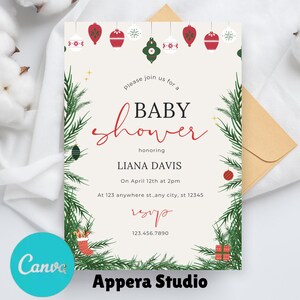 Christmas Baby Shower Invitation, Merry Little Baby Shower Invitation, Winter Baby Shower Invite, Winter Wonderland Baby Shower, Holiday