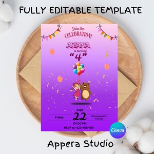 Faire-part d'anniversaire pour enfants | Faire-part d'anniversaire coloré | Carton d'invitation modifiable | Invitation numérique sur toile modifiable