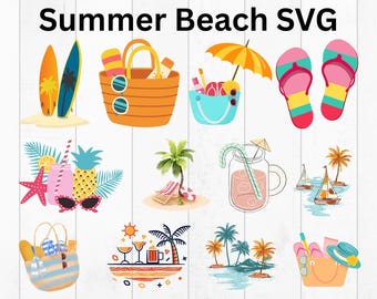 Summer Beach Clipart Bundle, Pool Party Clipart, Cute Summer Graphics, Summertime Png, Summer Shirts Designs, Sublimation, Instant Download