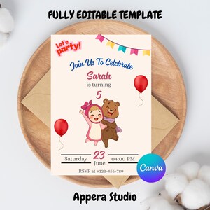 Jolie carte d'invitation numérique modifiable | Faire-part d'anniversaire pour enfants | Carton d'invitation numérique pour enfants | Faire-part d'anniversaire coloré