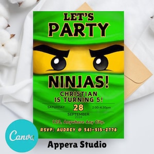 Ninja Go verjaardagsuitnodiging, karate verjaardag, ninja feestuitnodiging, krijger verjaardagsuitnodiging, digitaal bestand, bewerkbare ninjakaart