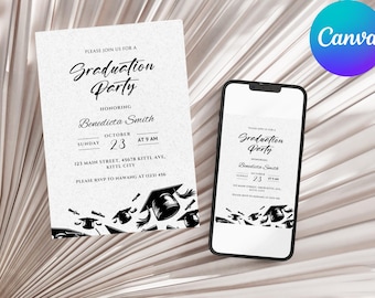 Digital Graduation Party Invitation Gold College Announcement Invite She Did It High School Evite, Self Editable Invite Template
