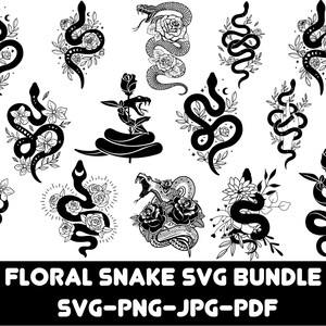 Floral Snake Svg Bundle, Snake with flowers Svg, Celestial Snake Svg, Mystical Snake Svg, Snake design Svg, Cut Files For Cricut, Silhouette