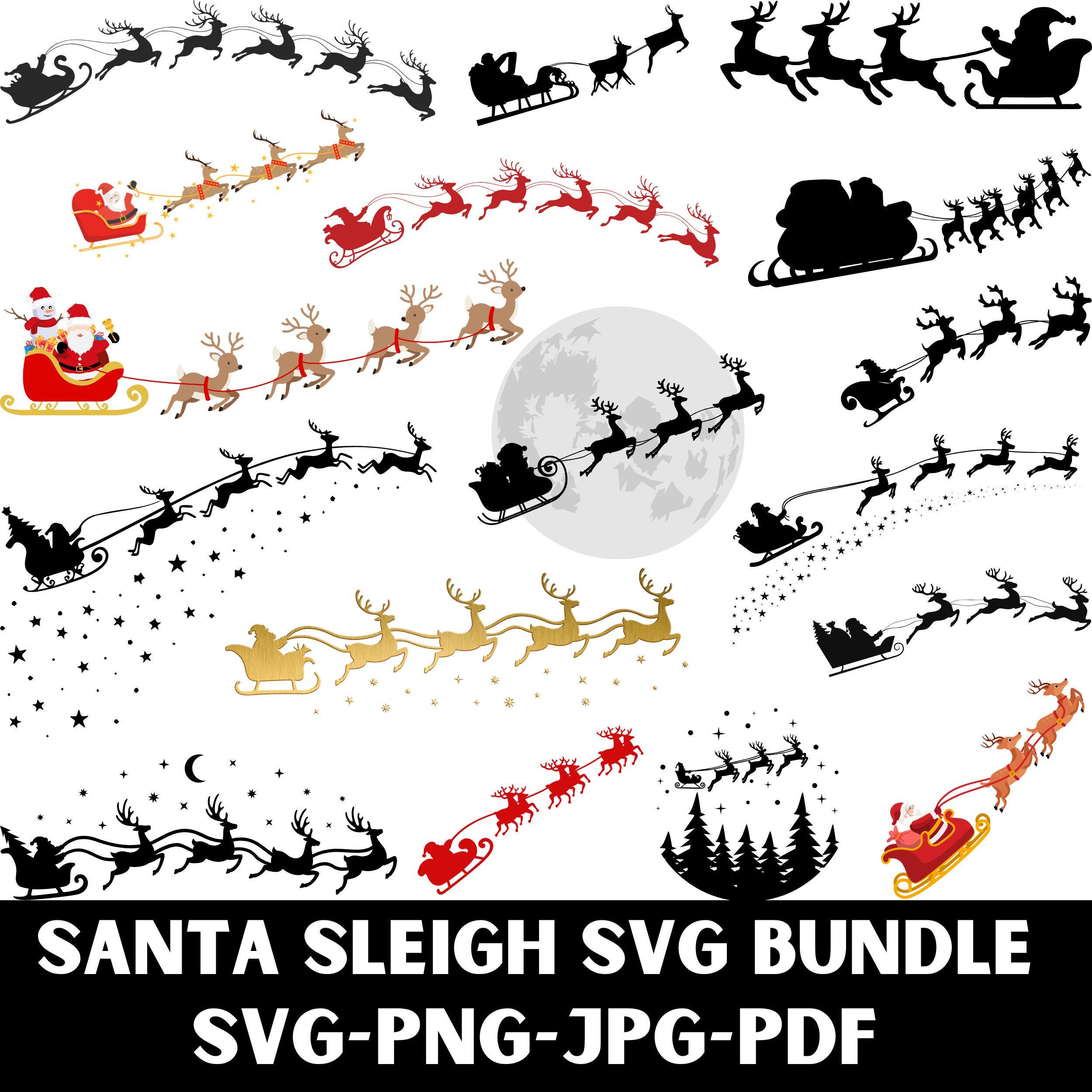 Santa Sleigh Svg Bundle, Christmas Svg, Winter Scene Svg, Reindeers Svg ...