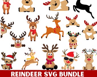 Christmas Reindeer Faces Svg Png Bundle, Girl Reindeer Svg, Boy Reindeer Svg, Christmas Svg, Instant Download, Silhouette