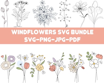 Wildflower Svg Bundle, Flower svg, Floral svg Bundle, Minimalist Flower Bouquet, Floral svg, Botanical svg, nature svg, flower sketch svg