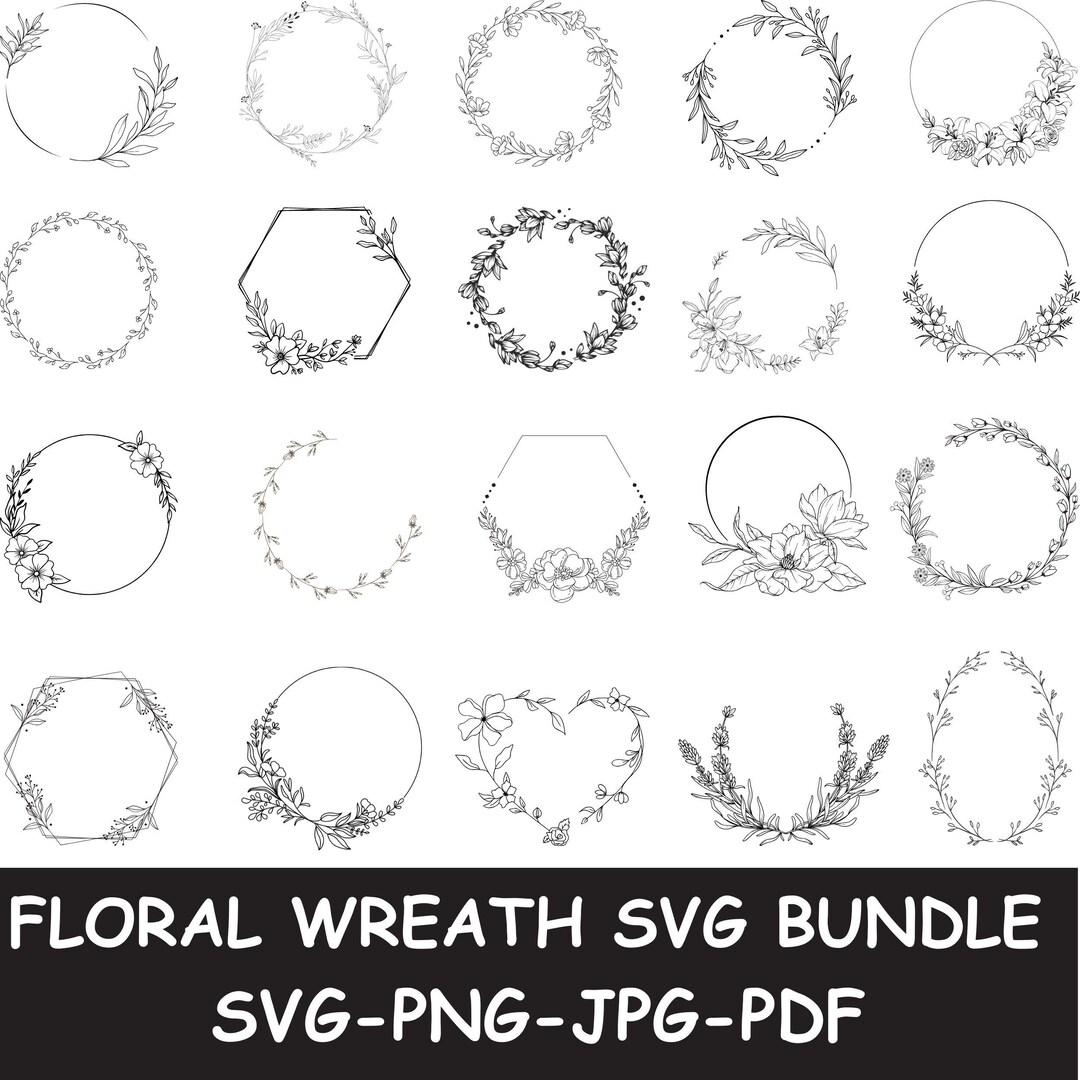 Floral Wreath SVG Bundle | Wedding Wreath PNG Set | Monogram Circle ...