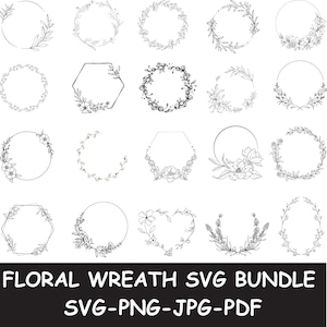 Floral Wreath SVG Bundle | Wedding Wreath PNG Set | Monogram Circle Frames | Floral Wedding Frame Clipart | Vector Design | Instant Download