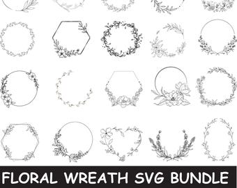 Floral Wreath SVG Bundle | Wedding Wreath PNG Set | Monogram Circle Frames | Floral Wedding Frame Clipart | Vector Design | Instant Download