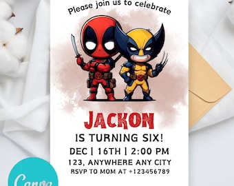 Customizable Deadpool Birthday Invitation cards, Kid birthday Invitation cards, Superhero Birthday Card, Deadpool Birthday