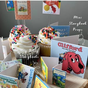Mini storybook cupcake toppers — floating cupcake toppers — random assortment— birthday — baby shower — food picks immagine 10