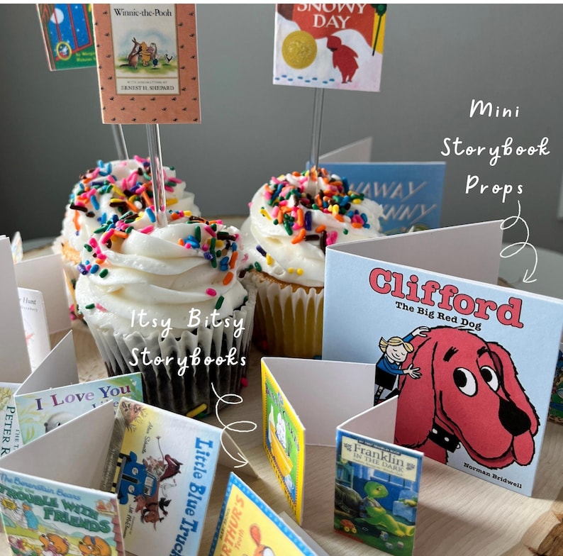 Mini storybook cupcake toppers — floating cupcake toppers — random assortment— birthday — baby shower — food picks immagine 10