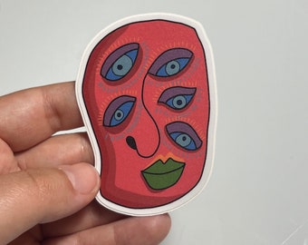 Trippy Eye Doodle Sticker: Vibrant Pop Art Vinyl Decal
