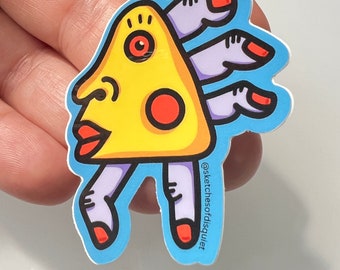 Yellow Triangle Creature Sticker: Pop Art Vinyl Decal (1.5")
