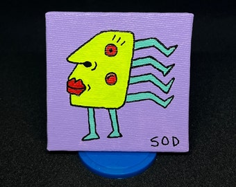 Neon Clinky Feet Mini Canvas Art: Whimsical Creature Painting