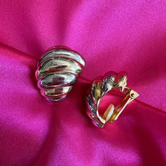 Vintage Two-Tone Clip Earrings (Heavy) - image 2