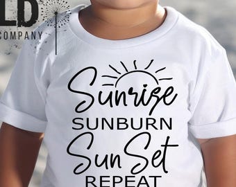 Youth & Toddler Kids T Shirt Summertime Vacation Sunrise Sunburn Sunset Cute Beach Shirt Summer Theme T Shirt Kids Tropical Shirts Toddler