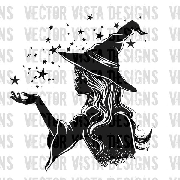 PNG-JPG Digital Design Witch Pretty Witch Good Witch Spell Black Magic Sorcery Celestial Halloween Designs Witches PNG Design Halloween