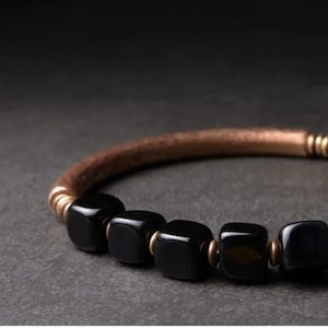 Cubic Black Agate Bracelet With Handcrafted Antique Copper Accessories Trendy Protection Stone Jewelry for Men and Women zdjęcie 3