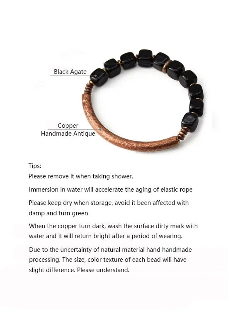 Cubic Black Agate Bracelet With Handcrafted Antique Copper Accessories Trendy Protection Stone Jewelry for Men and Women zdjęcie 6