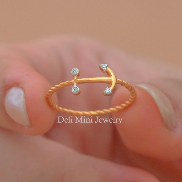 14k Solid Gold Cupid's Arrow Ring,Boho Style Midi Knuckle Ring,Women Affordable Festival Jewel,Arrow Head Gold Diamond Ring,Bezel Fitting