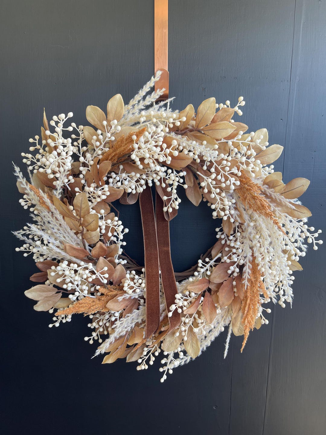 Neutral Boho Front Door Wreath, Cream Berries and Pampas Wreath, Fall ...
