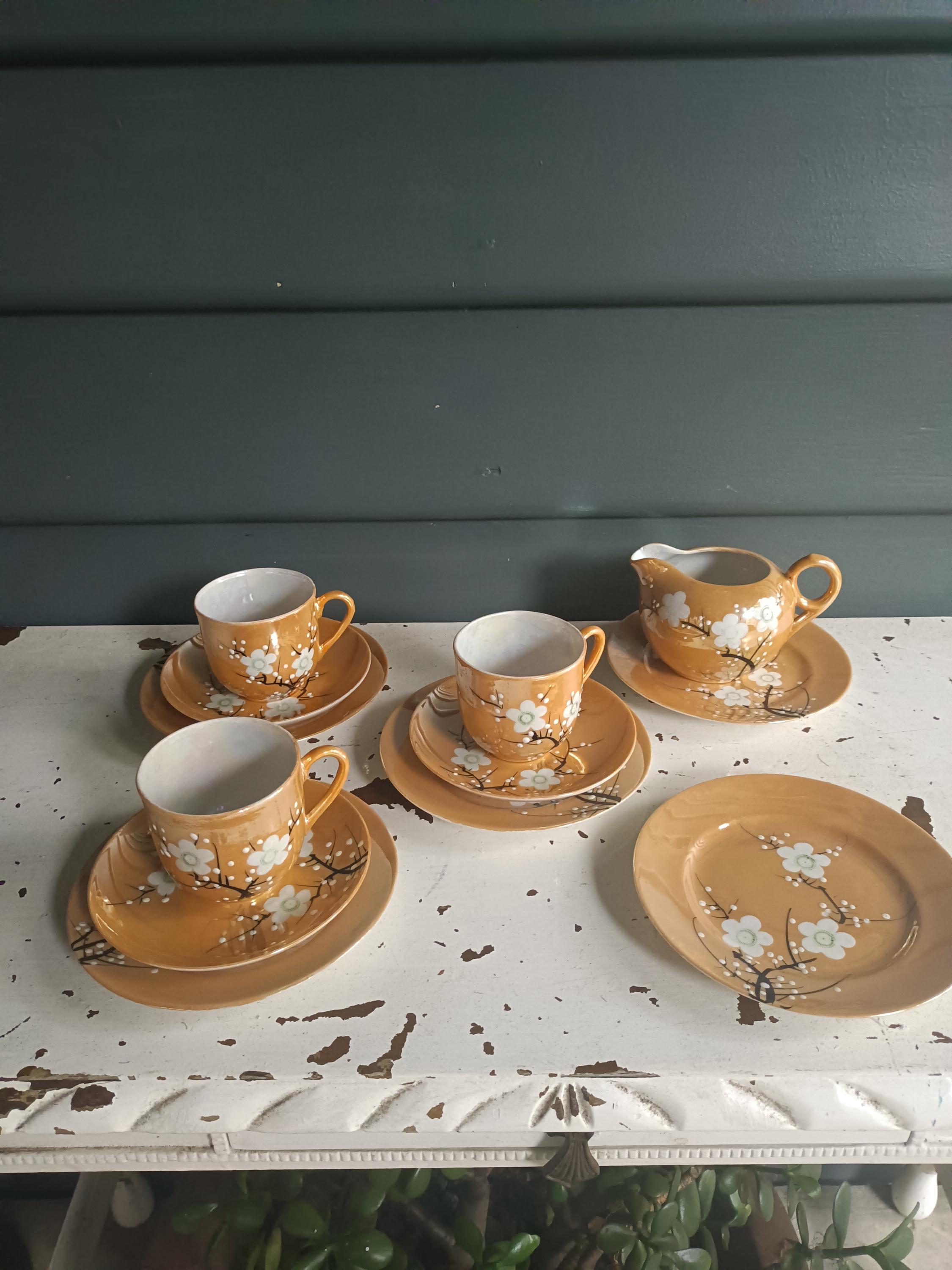 Japanese Peach Lustre Ware..1920-40's..cream Jug,3 Cup/saucer