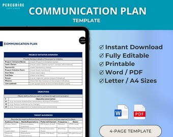 Editable Communication Plan Template, Project Strategy (Digital Download)