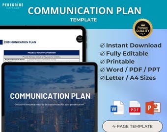 Premium Communication Plan Template, PowerPoint, Word & PDF Formats, Editable Business Strategy, Project Communication, Change Management
