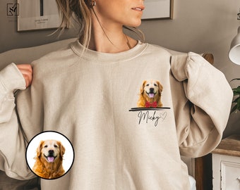 Personalised Women Men Sweatshirt Jumper with Pet Portrait + Name, Oversized Sweatshirt,  Gifts for Dog Lovers, Pet Memorial Gift