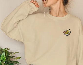 Embroidered Women Men Sweatshirt Jumper with Japanese Ramen Noodle Pop Art Design, Tokyo inspired, Japanese Pop Culture, Gifts for Foodies