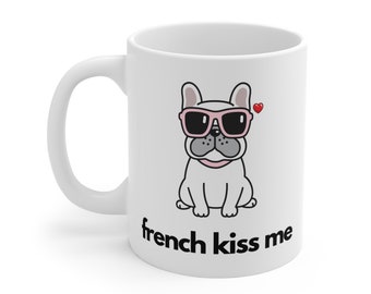 Buongiorno e amore Bulldog Francese, una tazza in ceramica per gli amanti dei cani. Tazza bianca con stampa. Alta qualità. Stampa resistente. - Italia