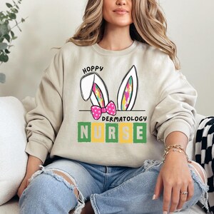 Dermatology Nurse Sweatshirt, Bunny Ears Nurse Gift, Hoppy Nurse Crewneck, Bow Peek Gif, Gift for Her, Funny Medical Sweatshirt