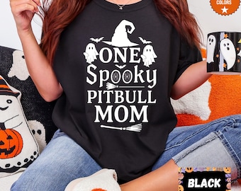 Spooky Pitbull Mom Halloween Shirt: Comfort Colors Witch Dog Tee